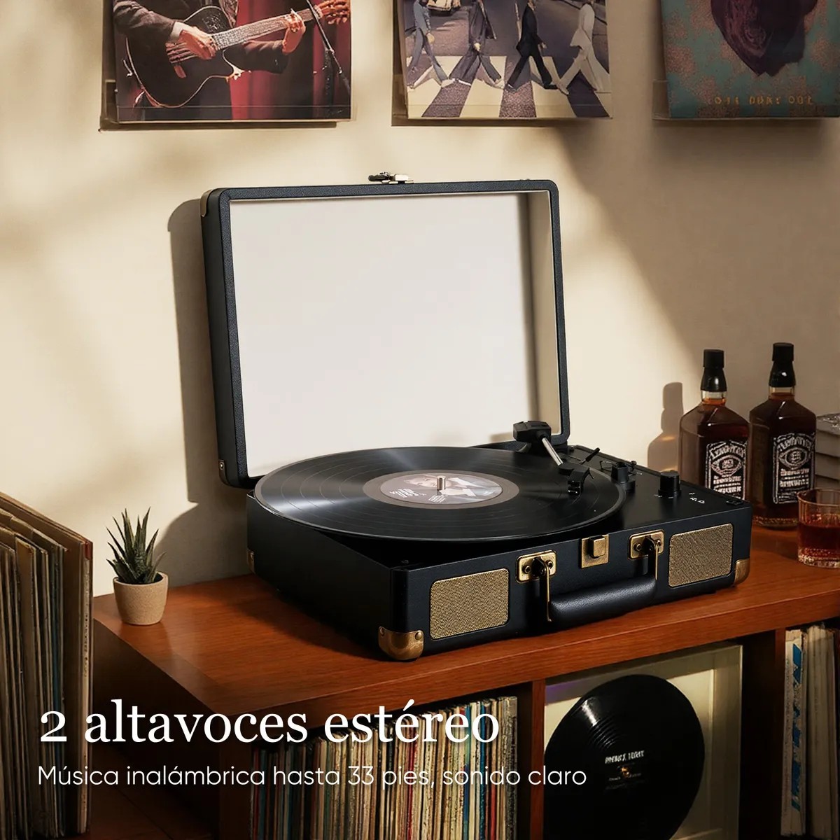 Tocadiscos De Vinilo Negro Retro Port&aacute;til Con Bluetooth image number null