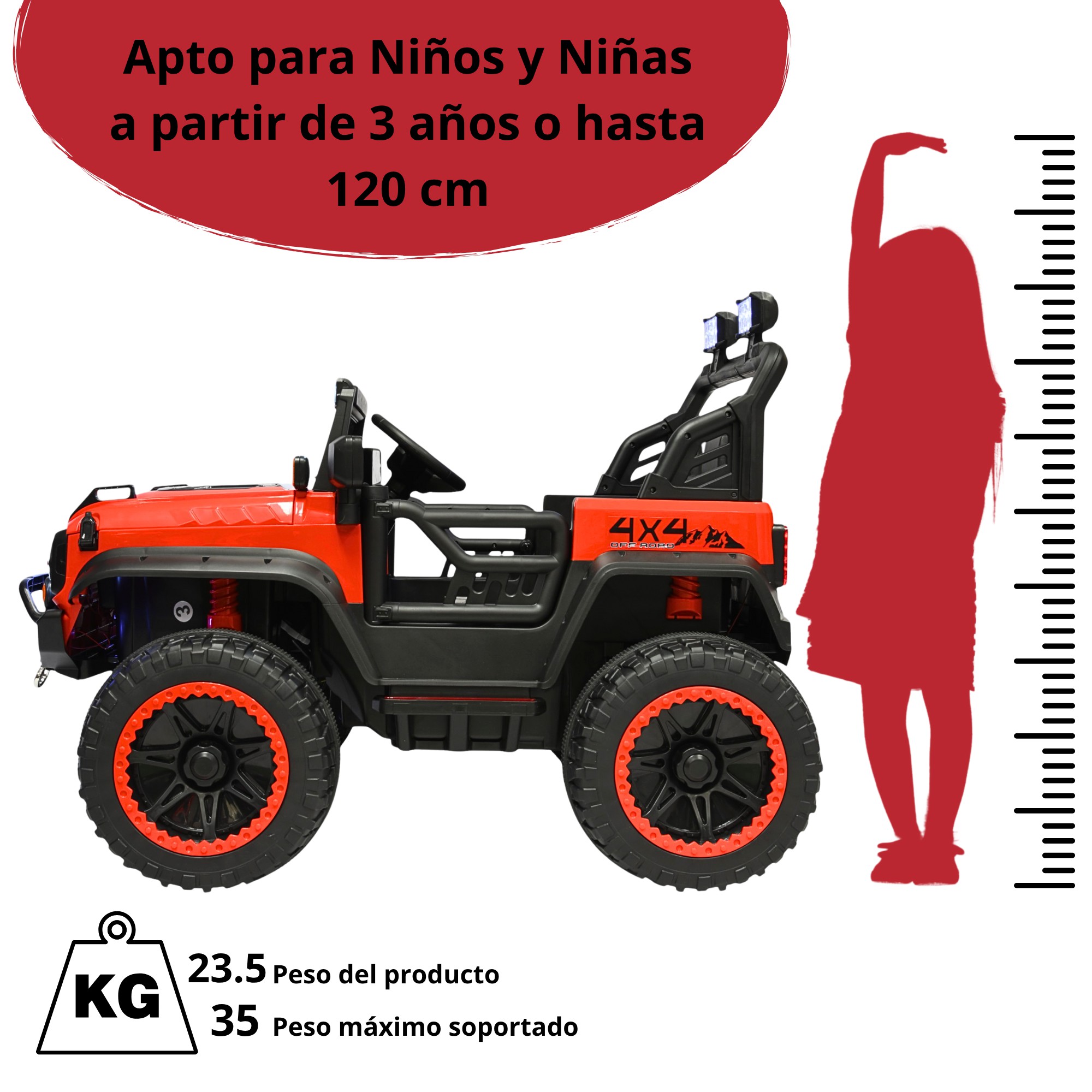 Montable Electrico Camioneta 4x4 para Ni&ntilde;os Bluetooth Luces Led Control Remoto Bater&iacute;a 12v - Rojo image number null