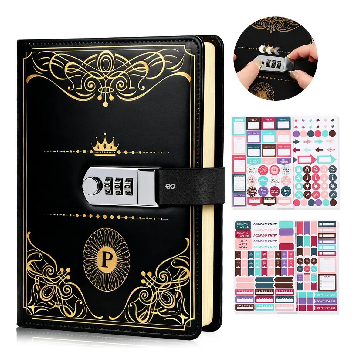 Agenda De Cuero Con Candado Diario Personal 150 Hojas +calco Negro image number null