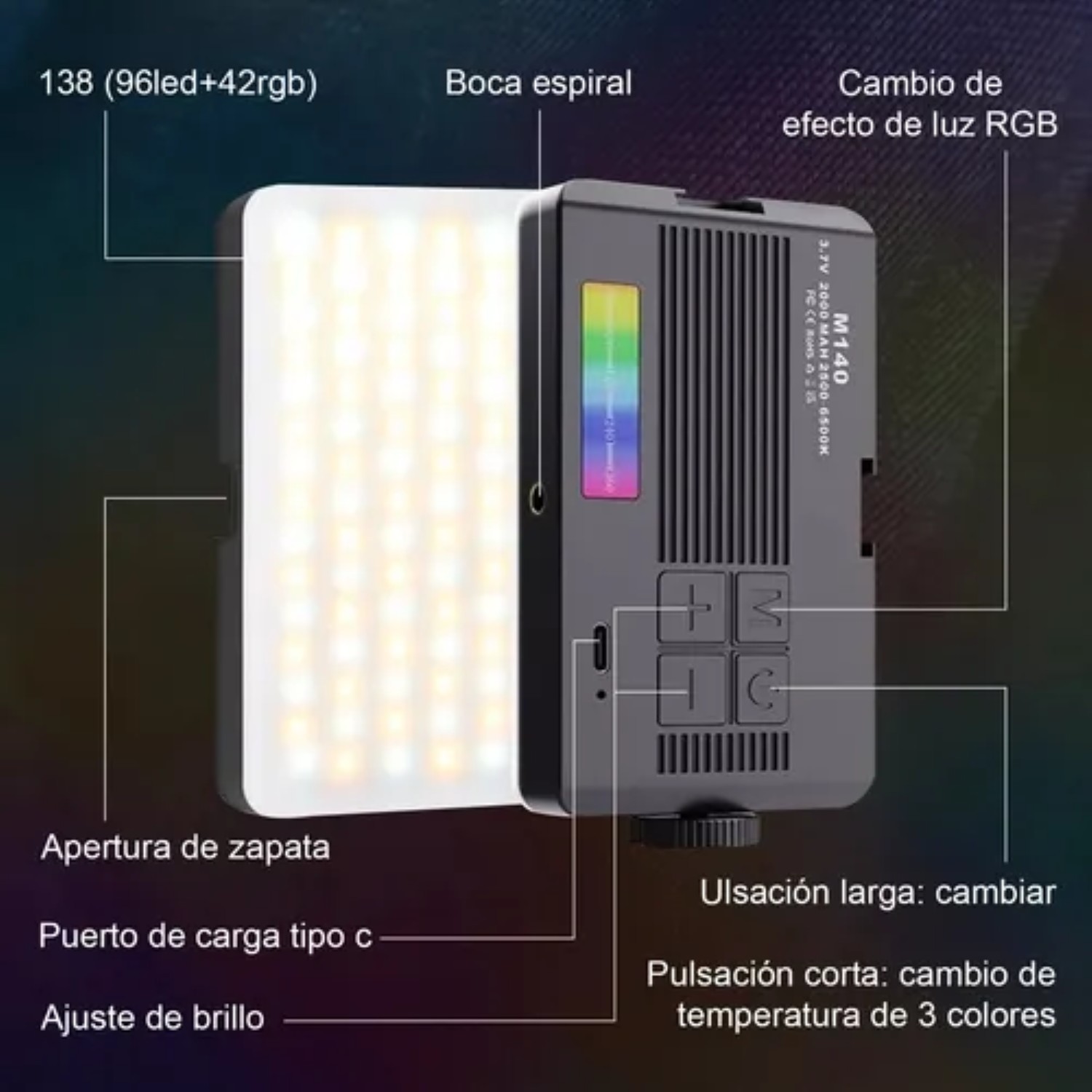 L&aacute;mpara De Tel&eacute;fonos C&aacute;mara Luz Rgb Para Celular Recargable image number null