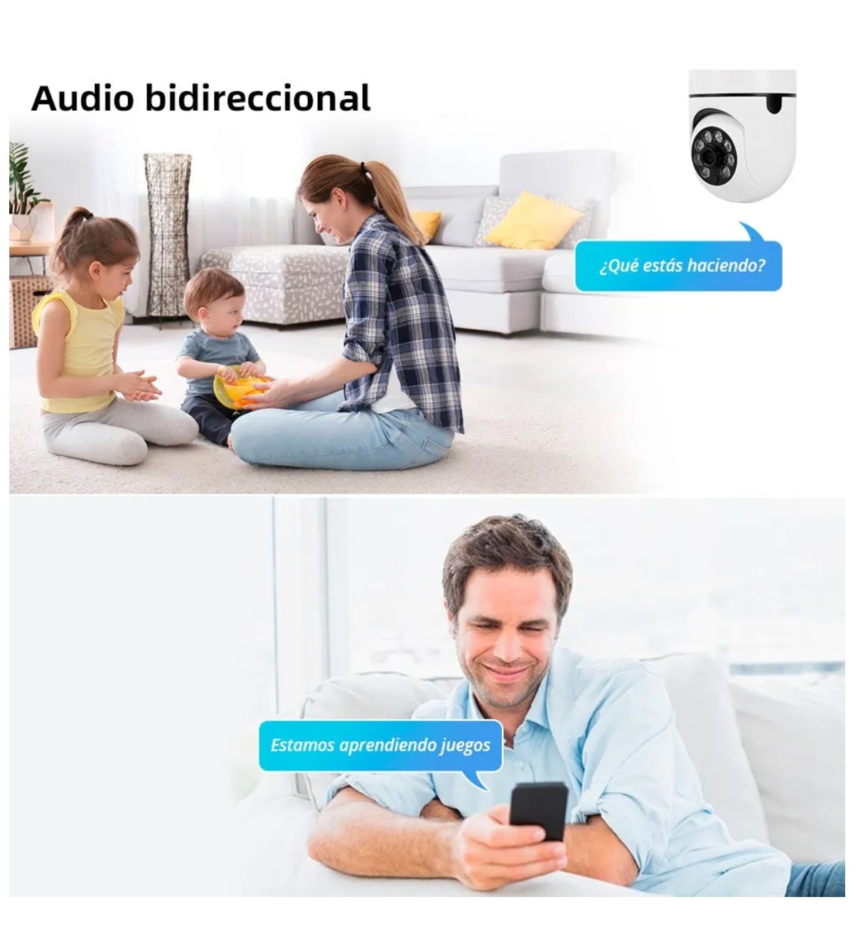 2pcs C&aacute;mara De Seguridad Wifi De 360&deg; Belug Visi&oacute;n Nocturna Alarma Blanco image number null