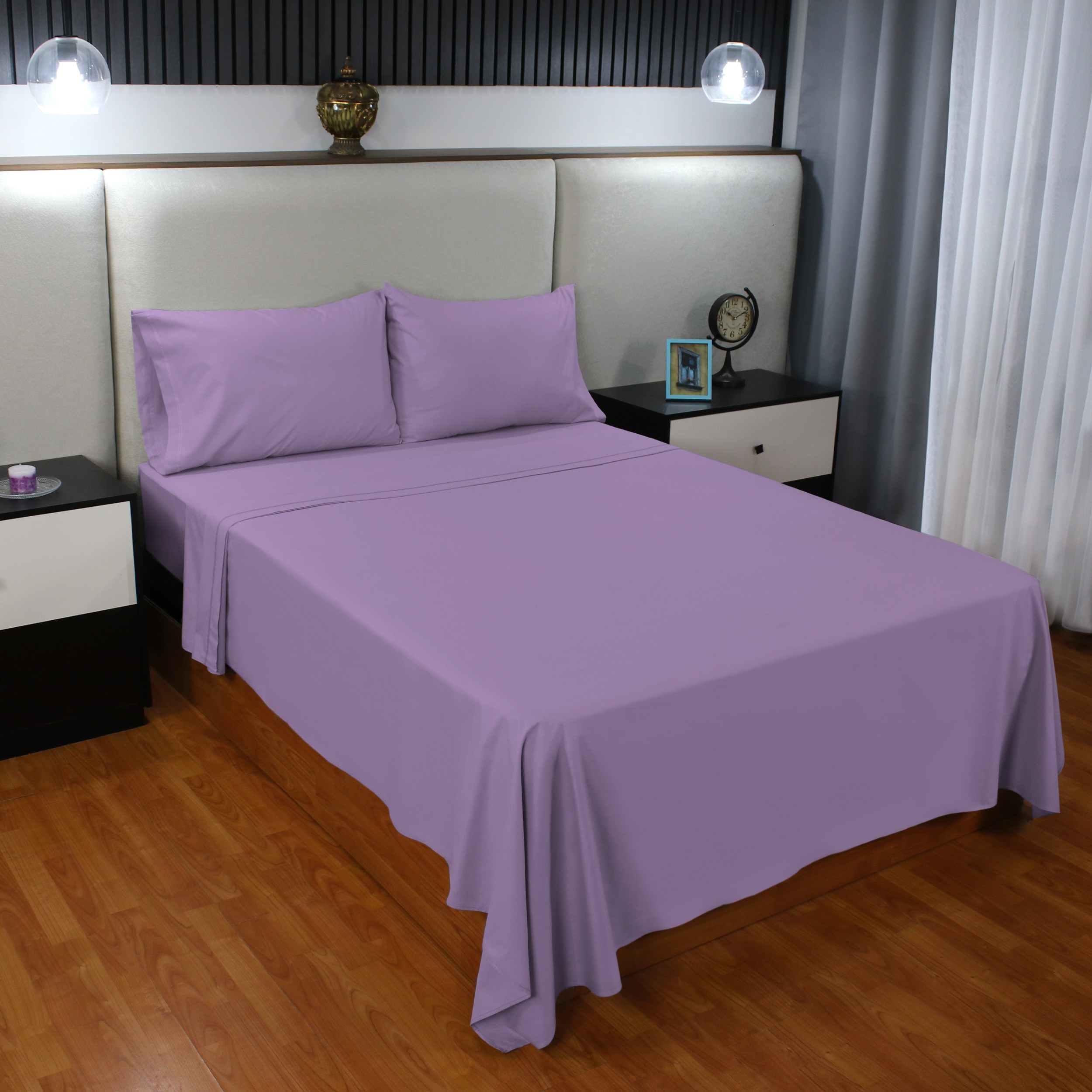 Juego de S&aacute;banas Percal Queen Size Lavanda 4 Piezas Frescas y Suaves Ajuste 35 cm Zantelo image number null