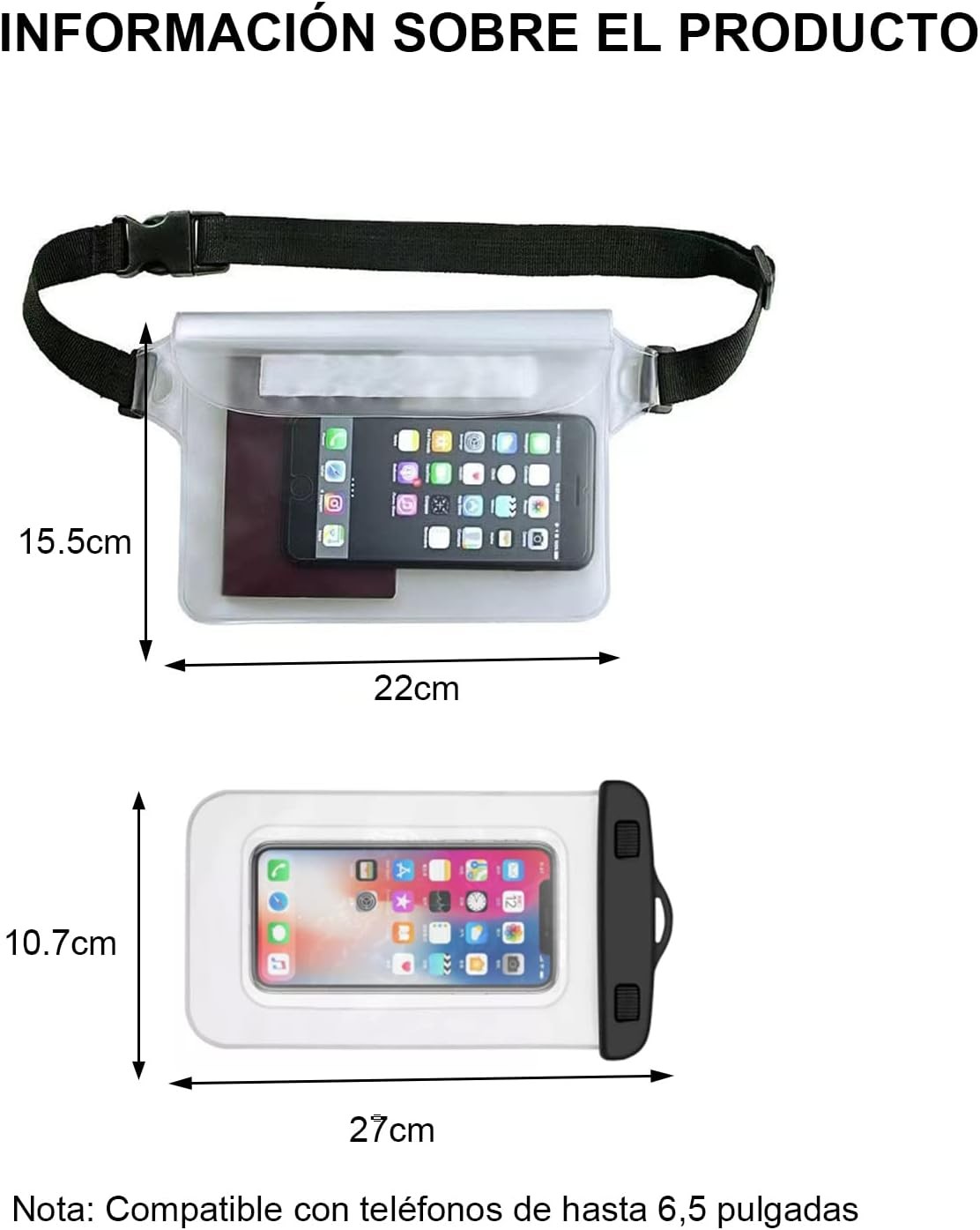 Bolsa Impermeable IPX8 de Cintura Ajustable + Funda Impermeable para Celular hasta 6.5" image number null