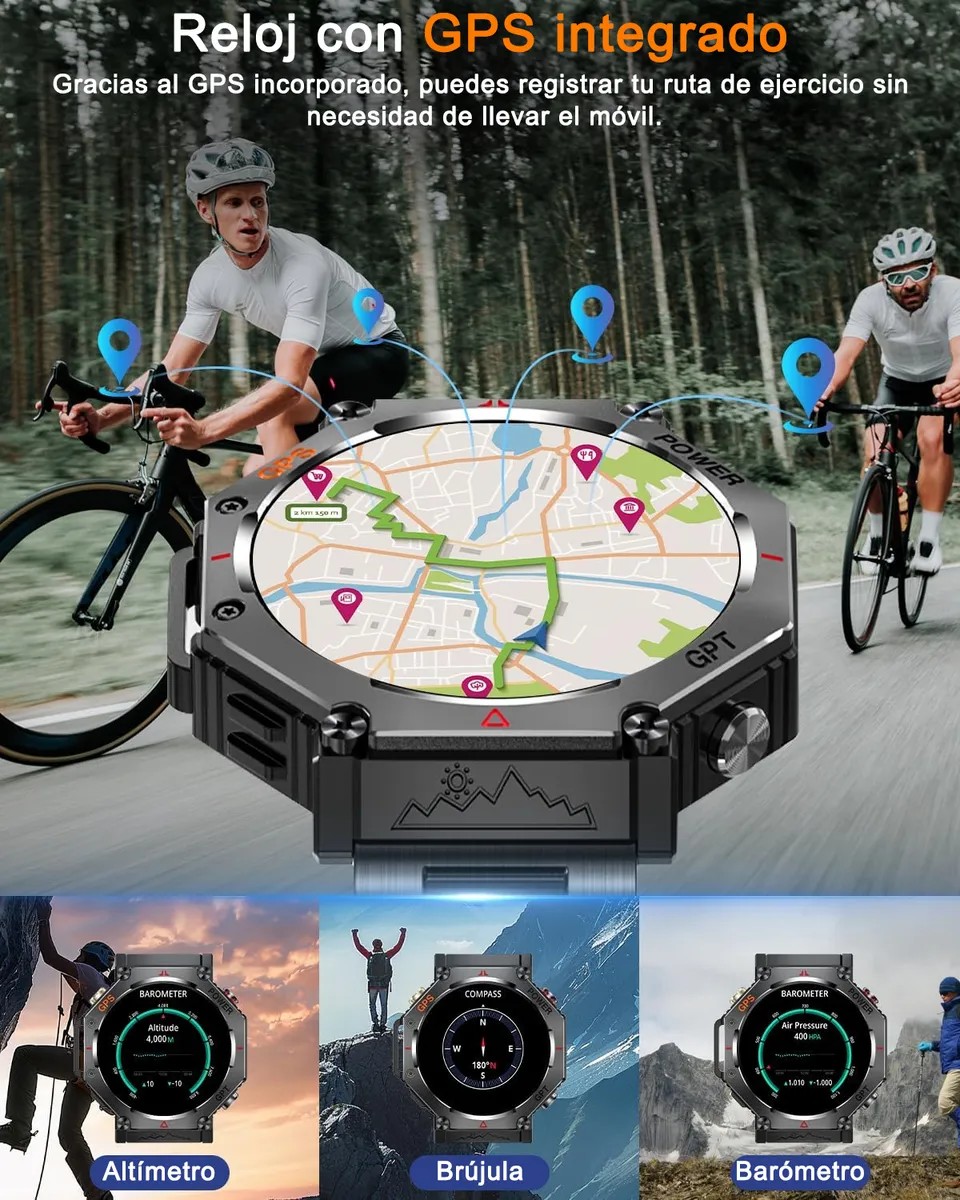 Smartwatch Reloj Inteligente Hombre Gps Llamada Bluetooth Negro Deportivo Siliconas Negro Negro image number null