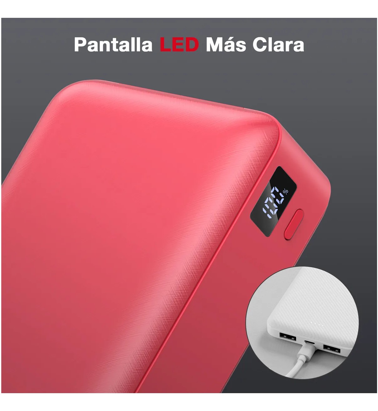 Power Bank 20000mAh bater&iacute;a port&aacute;til Belug con 4 cables USB Tipo C Micro USB compatible con IP Rojo image number null