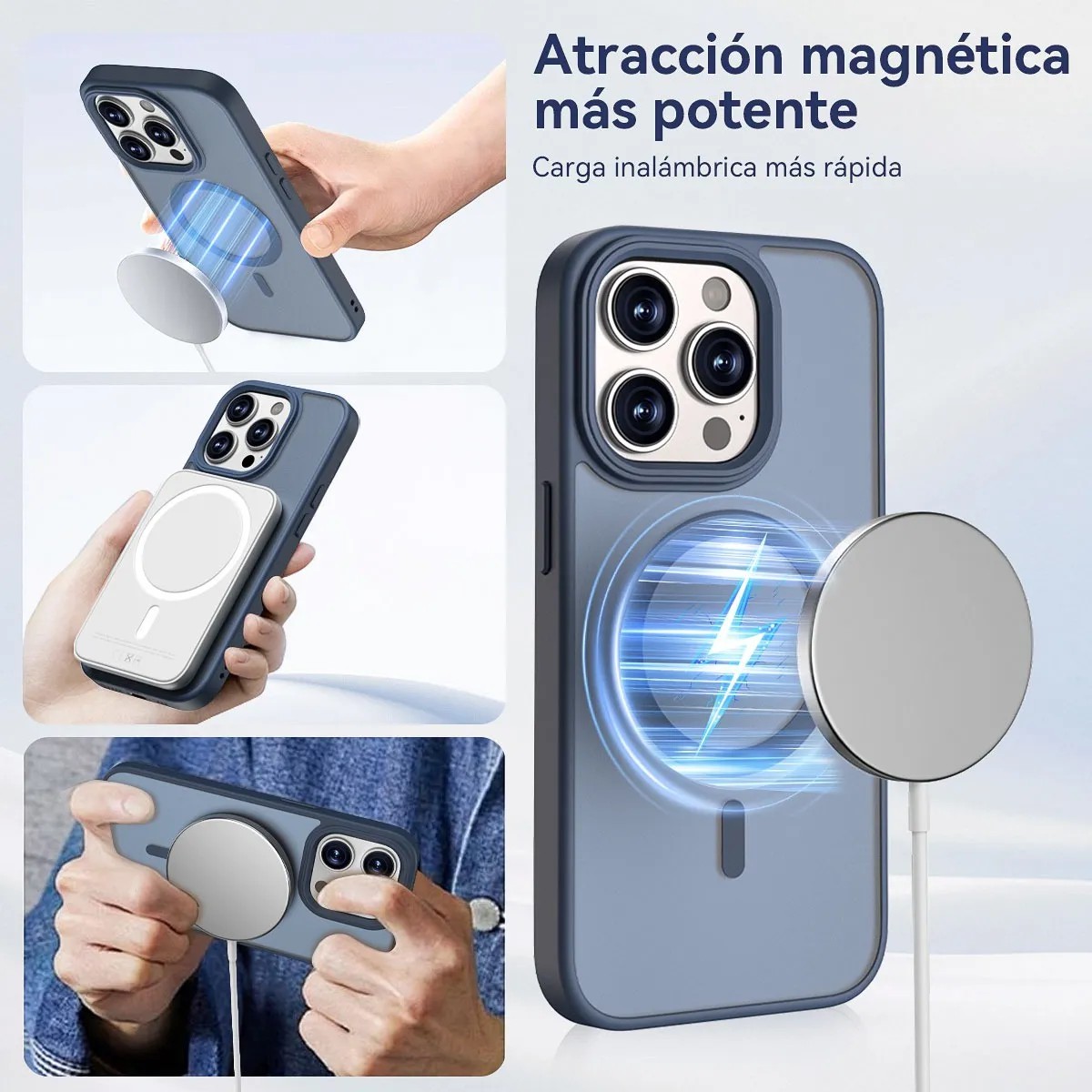 Funda Para iPhone 13 Mini+ Cargador Inal&aacute;mbrico 15w + Mica De Vidrio Templado Azul image number null