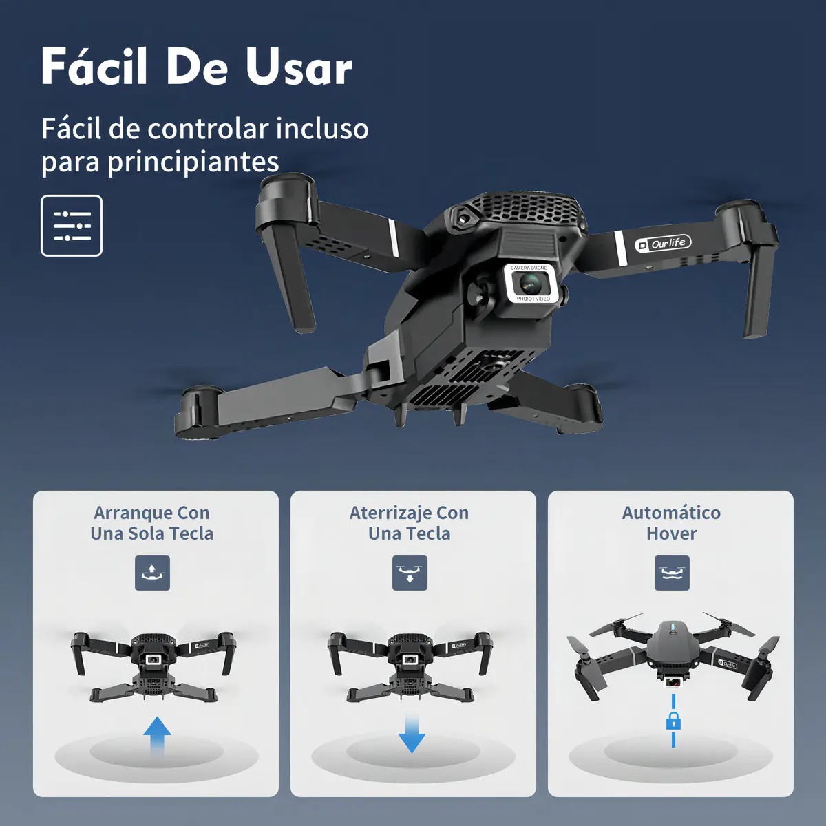 Mini Drone Ourlife AK Air2 Negro Con Dual C&aacute;mara 4K 2.4GHz Giro 360 Con 2 Bater&iacute;as Y Protector De H&eacute;lices image number null