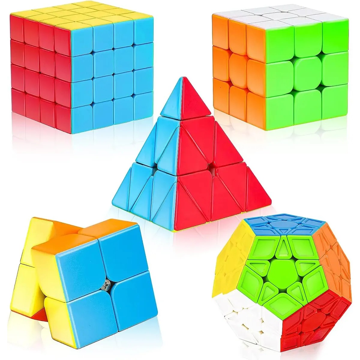 Paquete 5 Cubos Cobra 2x2 3x3 Megaminx Pyraminx Y Skewb Negro/Lineas colores image number null