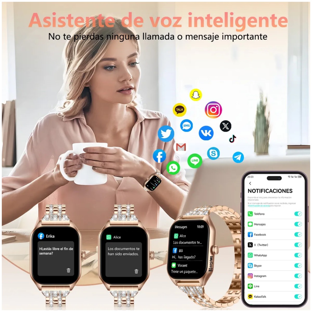 Reloj Smartwatch 1.85 Mujer Relojes Inteligentes Smart Watch Dorado image number null