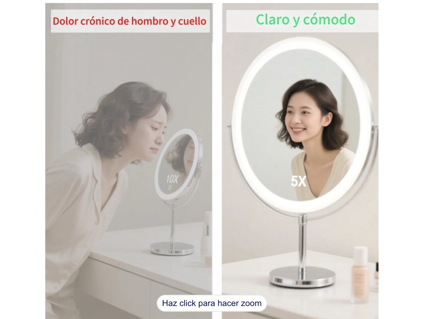 Espejo Maquillaje Doble Aumento Espejos Con Luz Touch 3 Modos Espejo Recargable Por Usb Modelo Blanco image number null