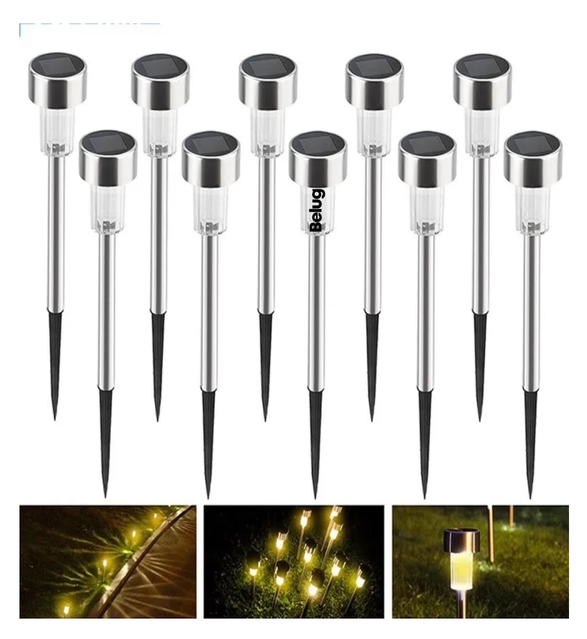 Luz Solar C&eacute;sped Jard&iacute;n Belug Aire Libre 10 Piezas Iluminaci&oacute;n image number null