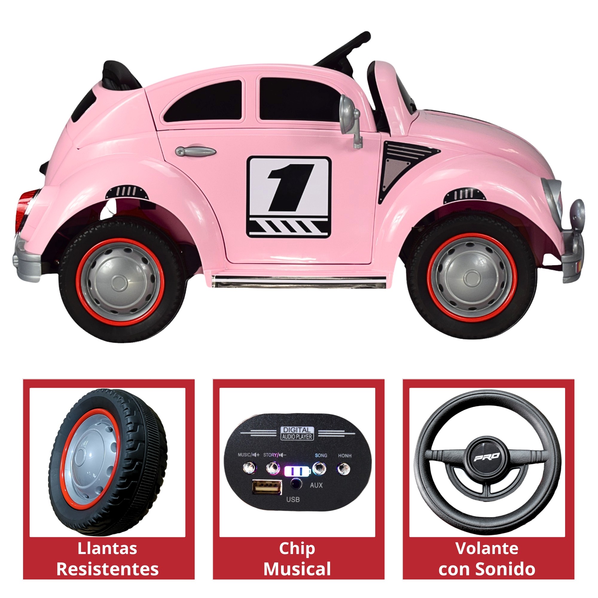 Montable para Ni&ntilde;os Vocho Electrico Control Remoto luz 12V - ROSA image number null