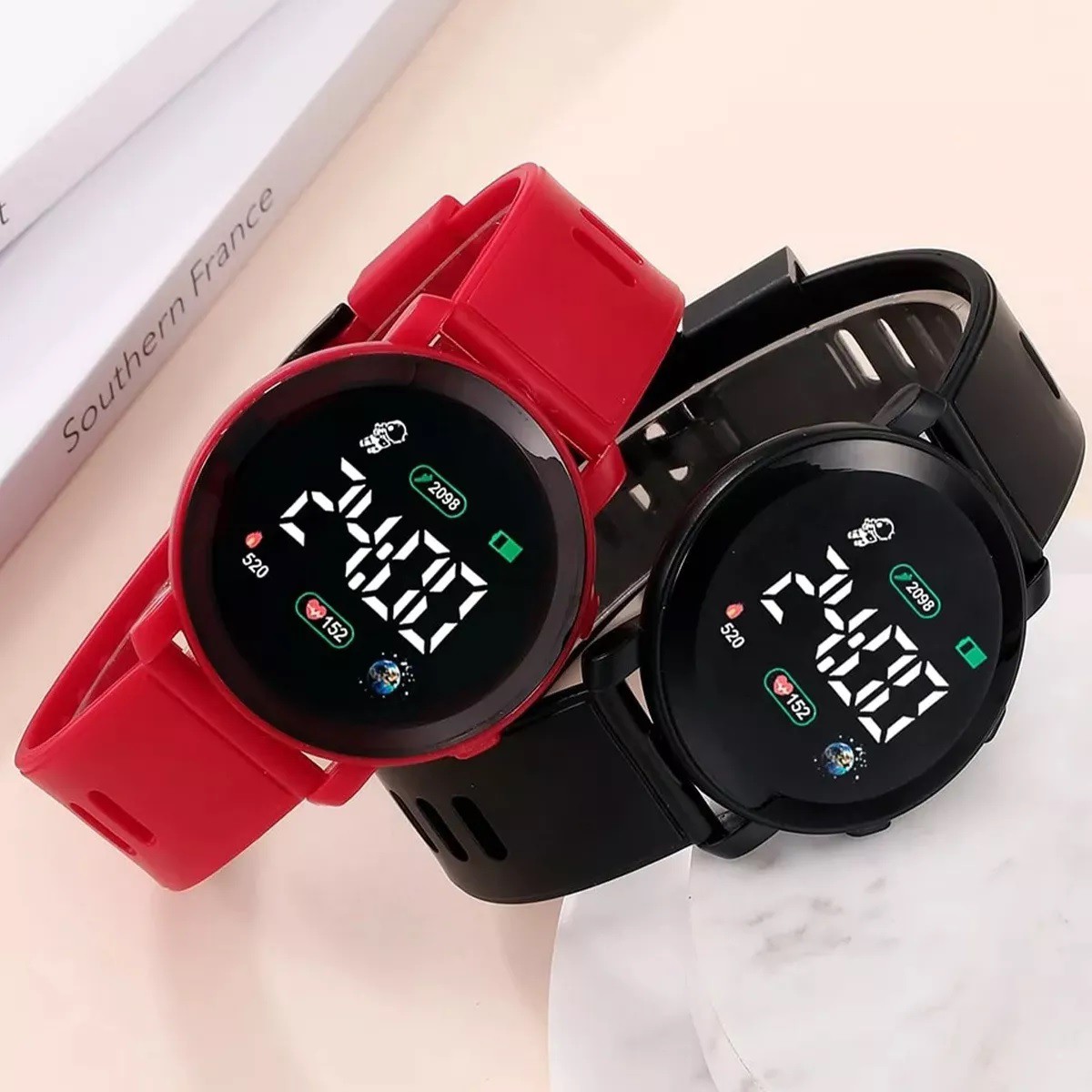 Reloj Led Digital Touch Ni&ntilde;os Ni&ntilde;as Regalo Personajes 2 pcs Rojo/Negro. image number null