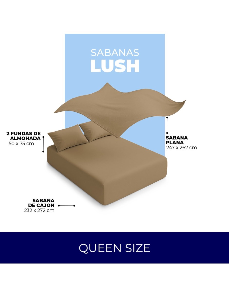 Juego de S&aacute;banas Lush Spring Air 300 Hilos 100% Algod&oacute;n Khaki, Queen Size image number null