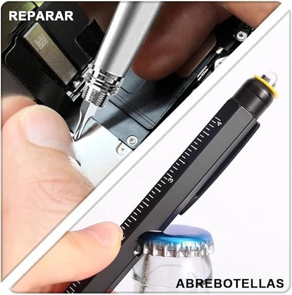 A CASAMIEL Pluma Bol&iacute;grafo Multifuncional, Bol&iacute;grafo 9 en 1 con Funci&oacute;n de Luz led/Destornillador/Regla/Nivel/Abrebotellas, Regalo Ideal para Hombres/Pap&aacute;s/Maridos (A-negro) Visita la tienda de CASAMIEL. image number null