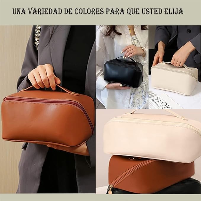 A Lumbor37 Neceser, Bolsa de Aseo de Viaje, Neceser Organizador de Viaje para Hombre y Mujer Bolsa Organizadora de PU Impermeable para Accesorios de Viaje Lavado, Afeitado y Maquillaje (Marr&oacute;n). image number null