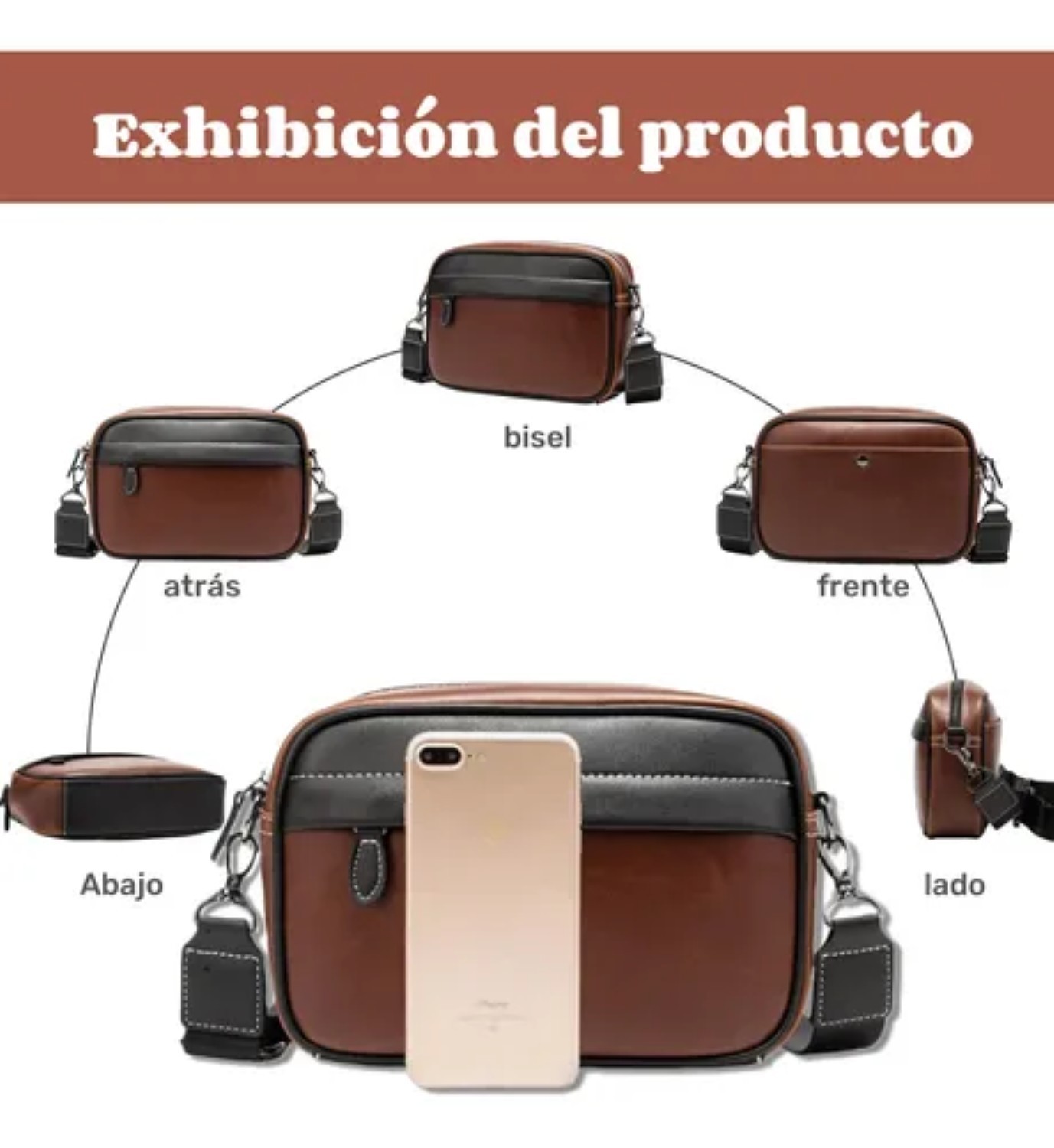 Bandoleras Tactica Bolsa De Piel Hombre Crossbody Y Cartera Marron con Negro image number null