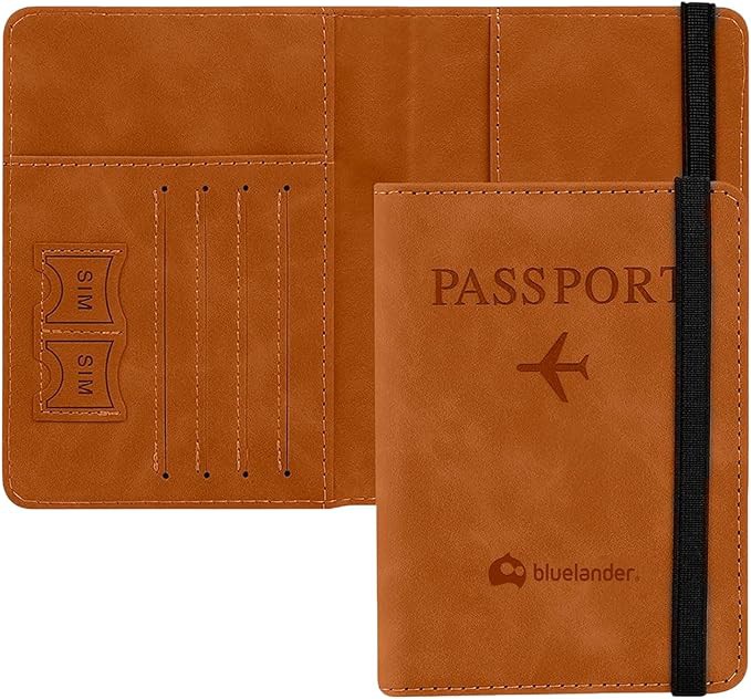 Bluelander Porta Pasaporte, con Protecci&oacute;n RFID, Porta Pasaporte y Visa, 15 x 20.5 cm, (Caf&eacute;) image number null