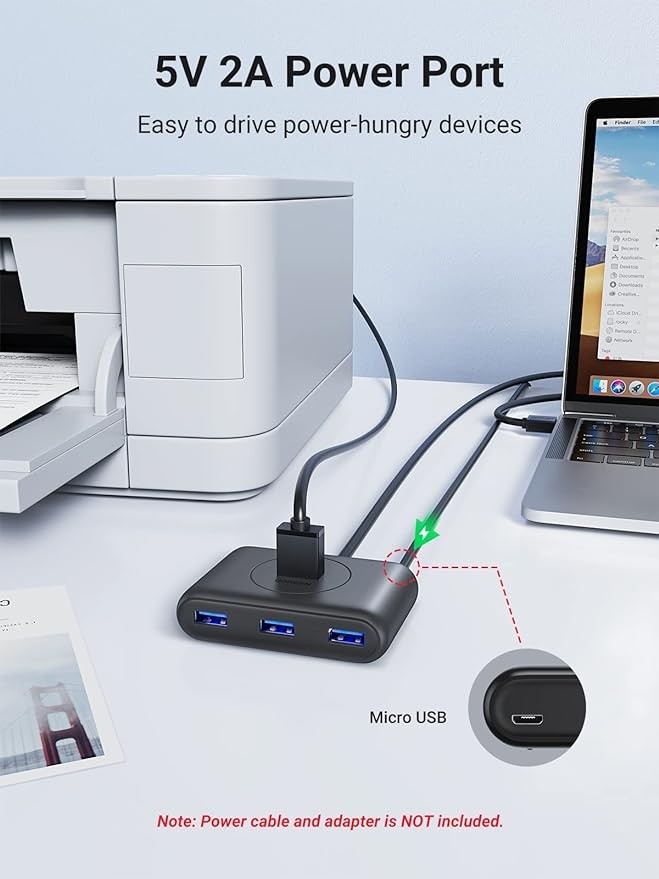 UGREEN Hub USB 3.0, 1M Adaptador USB a 4 USB 3.0 5Gbps y PD Carga Compatible con Macbook, Windows Surface, Switch, Xbox 360 One, PS4, Ultrabook, Laptop o PC, Negro. image number null