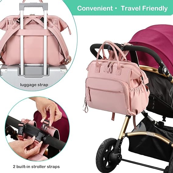 A LORADI Bolsa de pa&ntilde;ales convertible, mochila de pa&ntilde;ales resistente al agua con bolsillos antirrobo y clips para carriola image number null