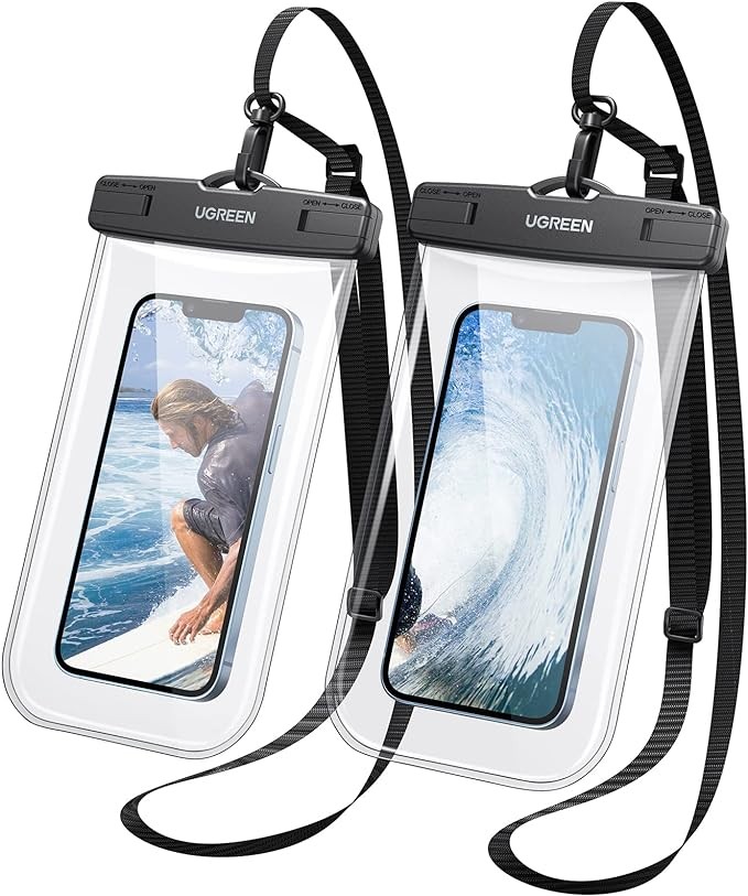 UGREEN Funda Impermeable para Celular, Bolsa para Celular contra Agua, Funda Celular Waterproof para iPhone 14 13 12 11 Pro MAX, Galaxy S23 S22 Ultra, Xiaomi Redmi Note de hasta 7.2 Pulgadas, 2 Pack. image number null