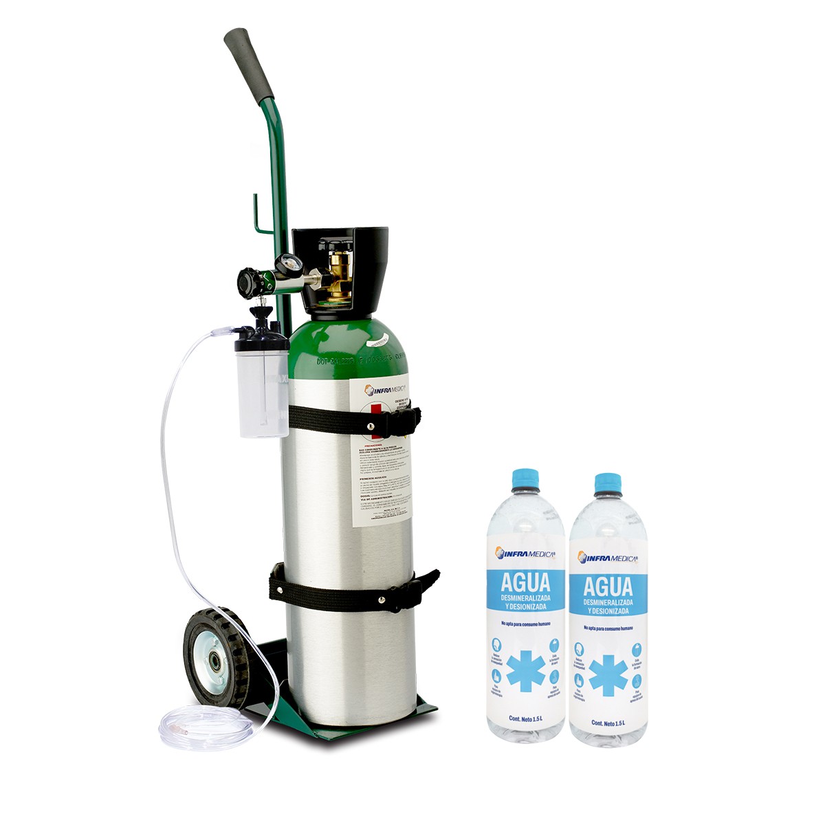 KIT TANQUE OX&Iacute;GENO MEDICINAL OXIVIDA 1725 (SIN CARGA DE GAS)+ 2 AGUAS image number null