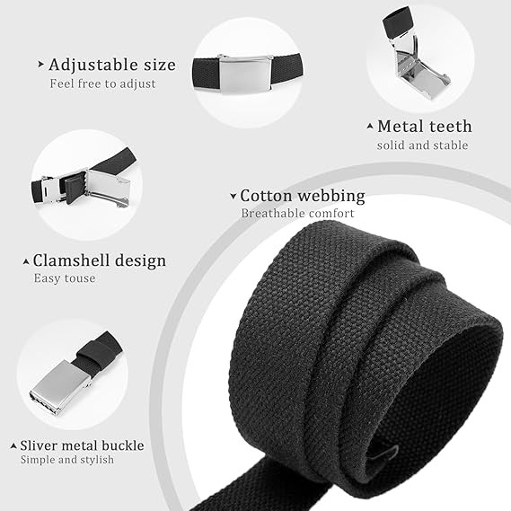 AWAYTR - Cinturones de lona para ni&ntilde;os, uniforme escolar ajustable, cintur&oacute;n de golf para ni&ntilde;os con hebilla abatible plateada. image number null