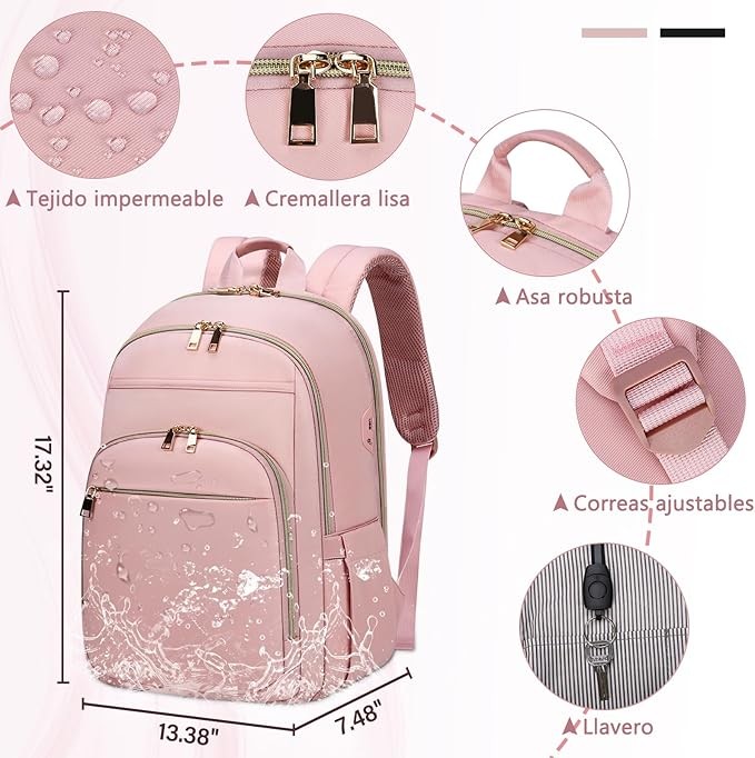 A Mochila port&aacute;til para Mujer Mochila de Viaje de 15.6 Pulgadas con Puerto USB image number null