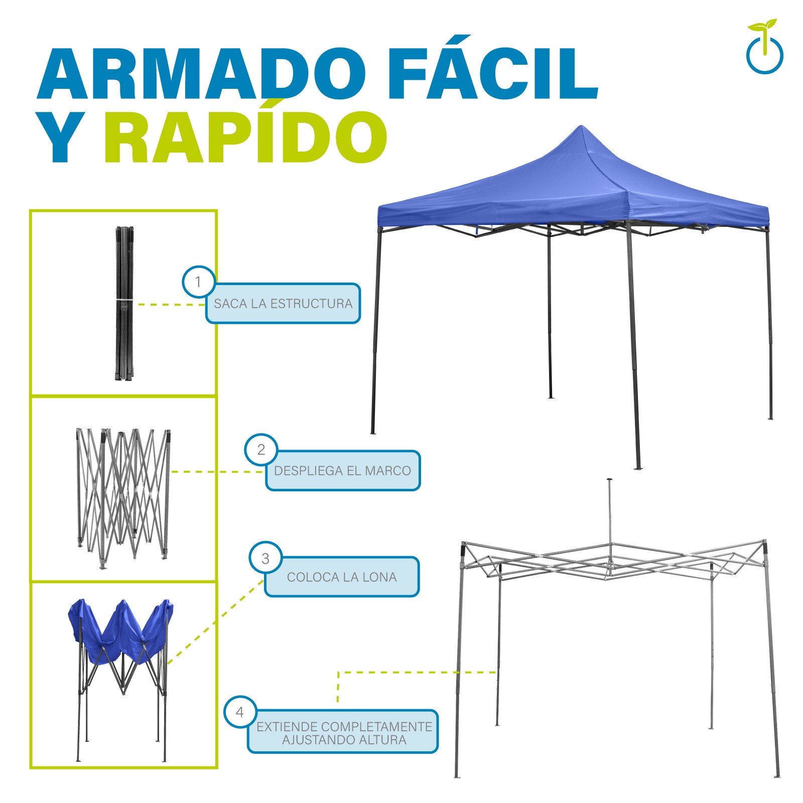 Carpa Toldo Plegable 3x3 Impermeable Retractil Jardin Onof Azul image number null