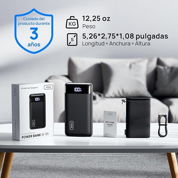 INIU Power Bank 20000mAh, 22.5W Carga R&aacute;pida Bateria Portatil PD3.0 QC4.0, USB C Pila Portatil de 3 Salidas, image number null