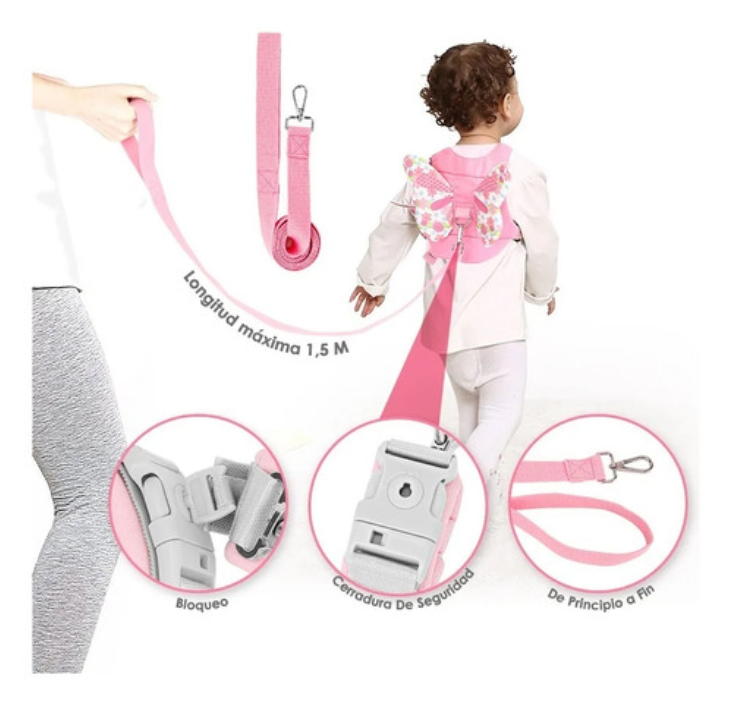 Arn&eacute;s De Seguridad Para Ni&ntilde;os Con Correa 3 En 1 Rodilleras Rosa image number null