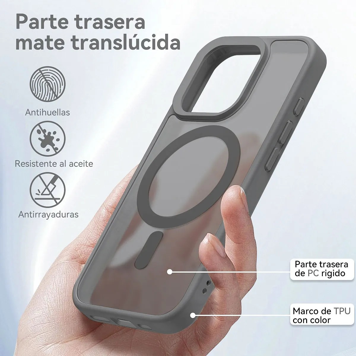 Funda Para iPhone 12 Pro Max + Cargador Inal&aacute;mbrico 15w + Mica De Vidrio Gris image number null