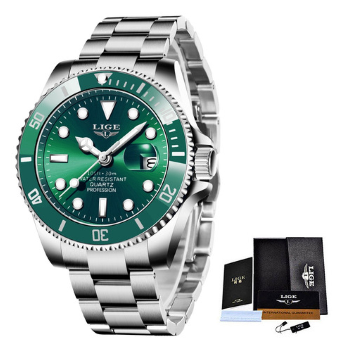 Reloj Impermeable Para Hombre Plata Verde image number null