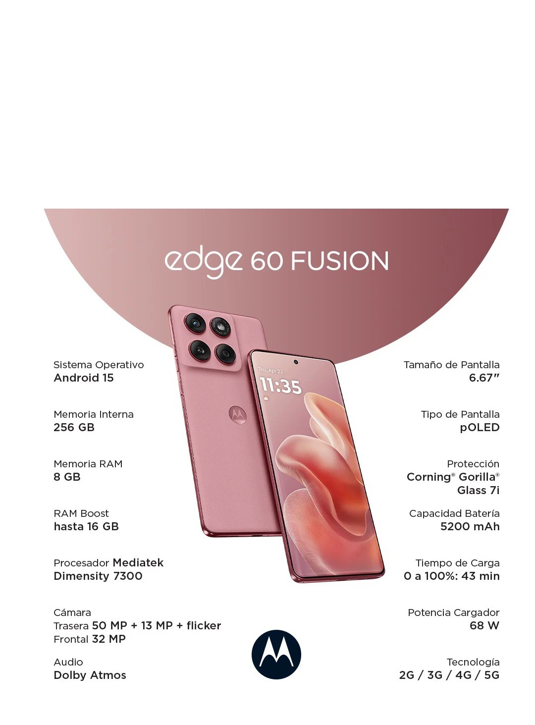 Motorola Edge 60 Fusion 5G 256Gb 8Ram Color Rosa Nuevo Libre image number null