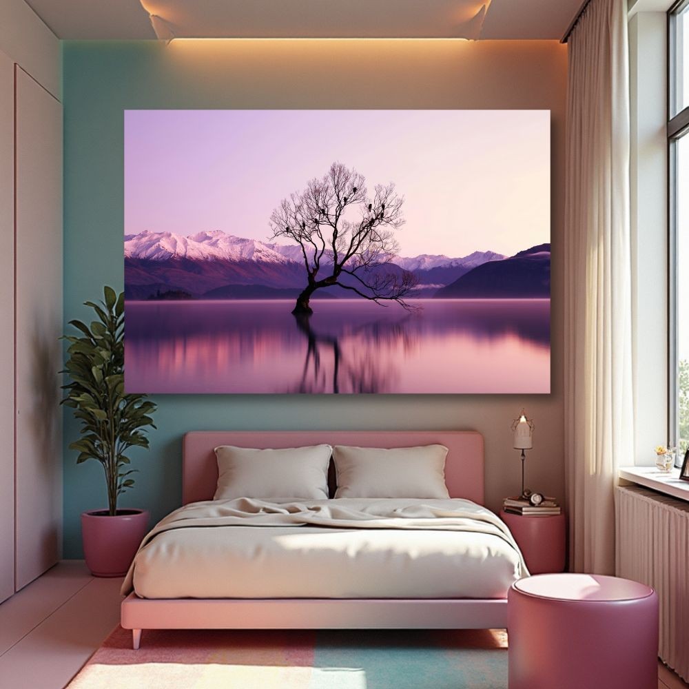 Cuadro Decorativo Paisaje 120x160cm Lago P&uacute;rpura image number null