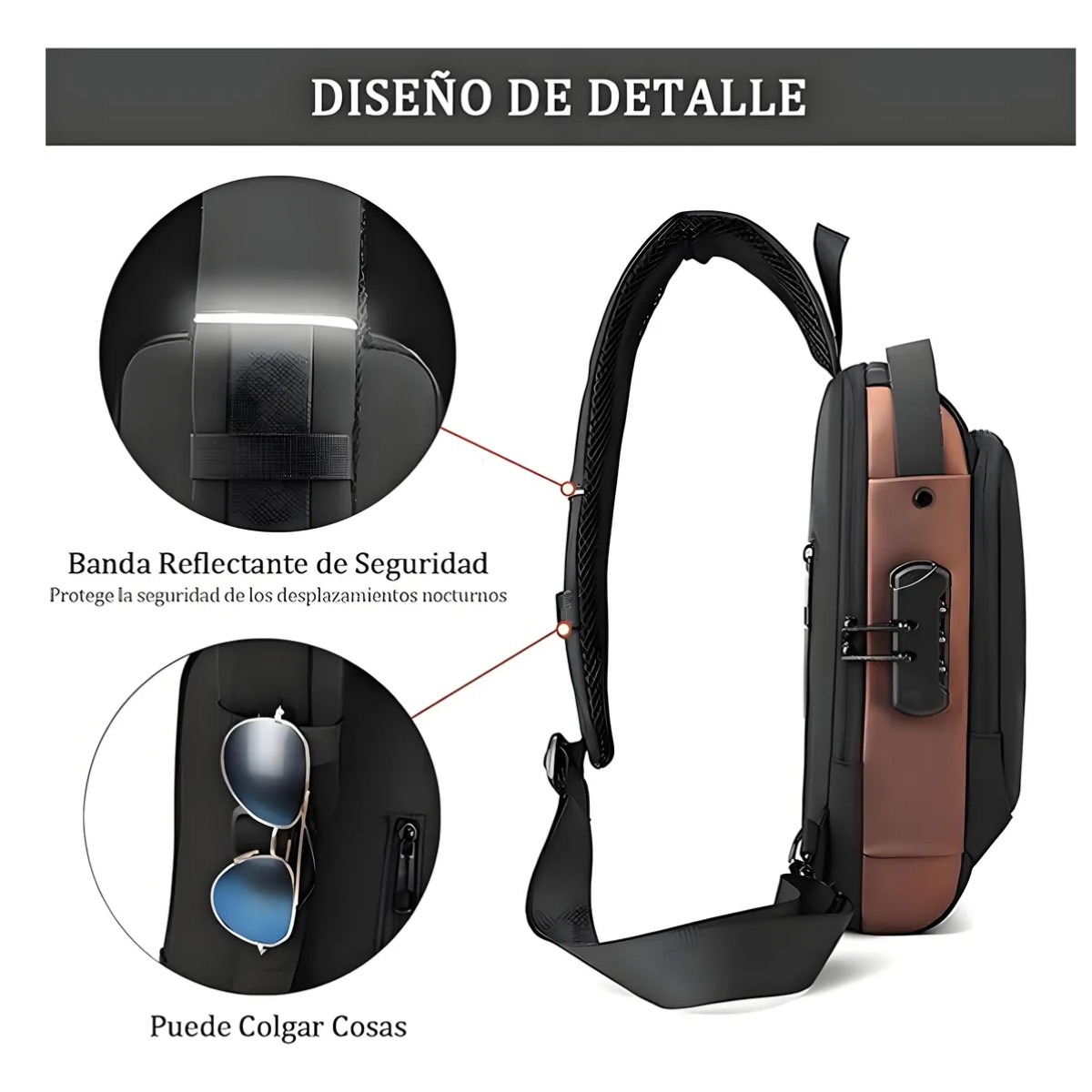 Mochila Cruzada Antirrobo Pechera Mariconera Calidad Con Usb Negro Caf&eacute; image number null