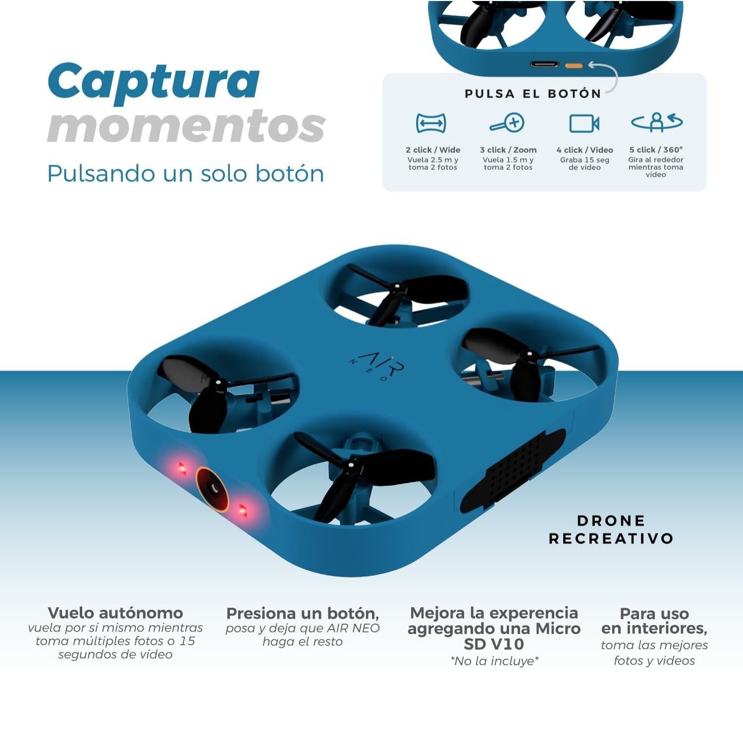 Mini Drone Port&aacute;til Airselfie, Drone Con C&aacute;mara 12 MP, Powerbank Integrada image number null