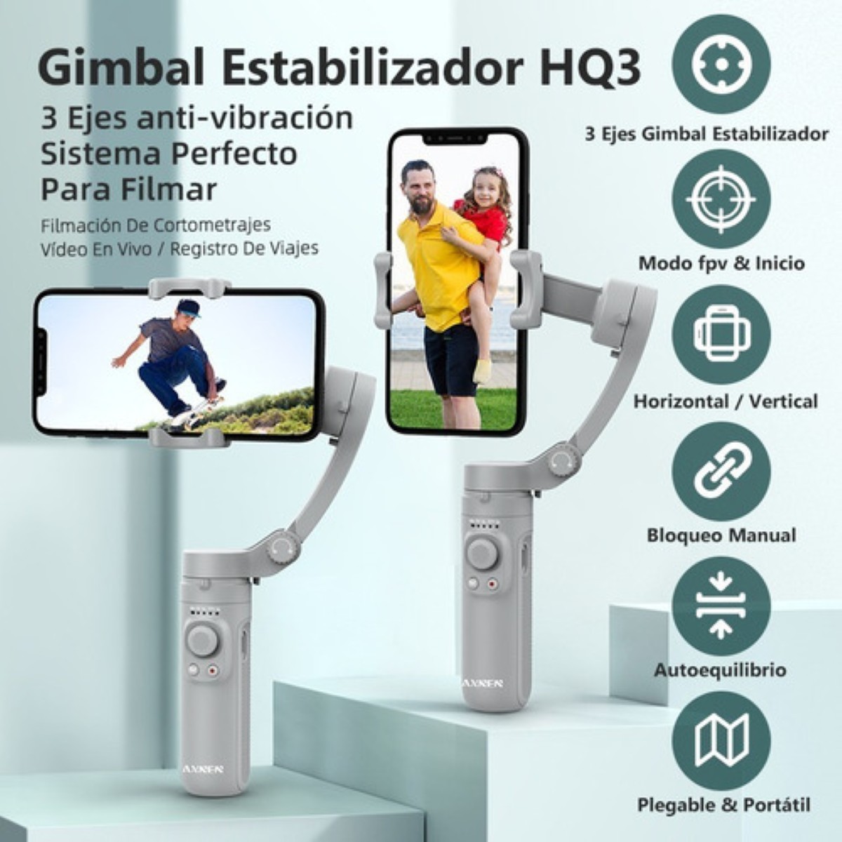 Estabilizador Gimbal 3 Ejes Plegable Para Celular Gris image number null