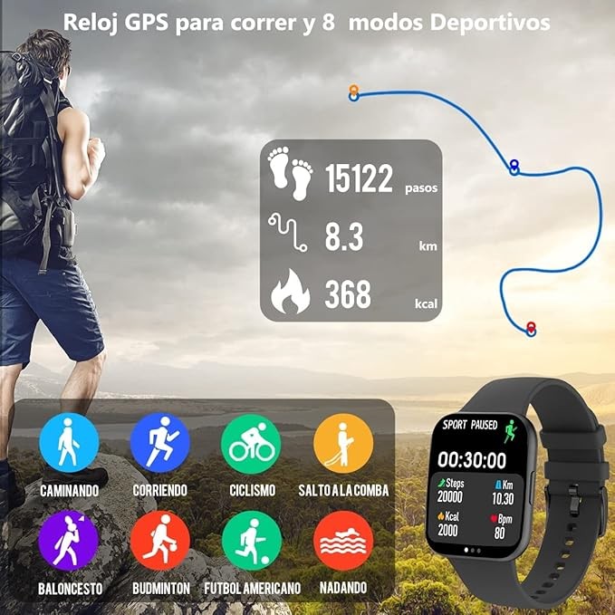 Smartwatch Reloj Inteligente,Salandens 1.72" Hombre Mujer Pulsera Inteligente, Pantalla T&aacute;ctil Completa Impermeable IP68 image number null