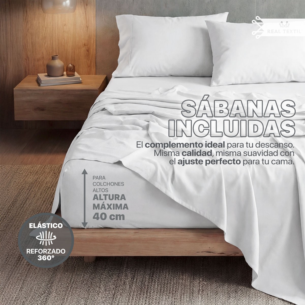 Set Edred&oacute;n Matrimonial con Fundas y S&aacute;banas 7 Pzas (Gris / Blanco) Real Textil. image number null