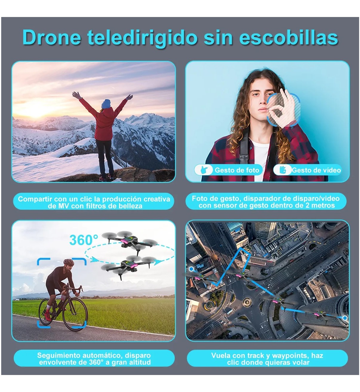 Mini Drone Sin Escobillas Lab.G Con 8k Hd C&aacute;mara Dual 2 Bater&iacute;as Negro image number null
