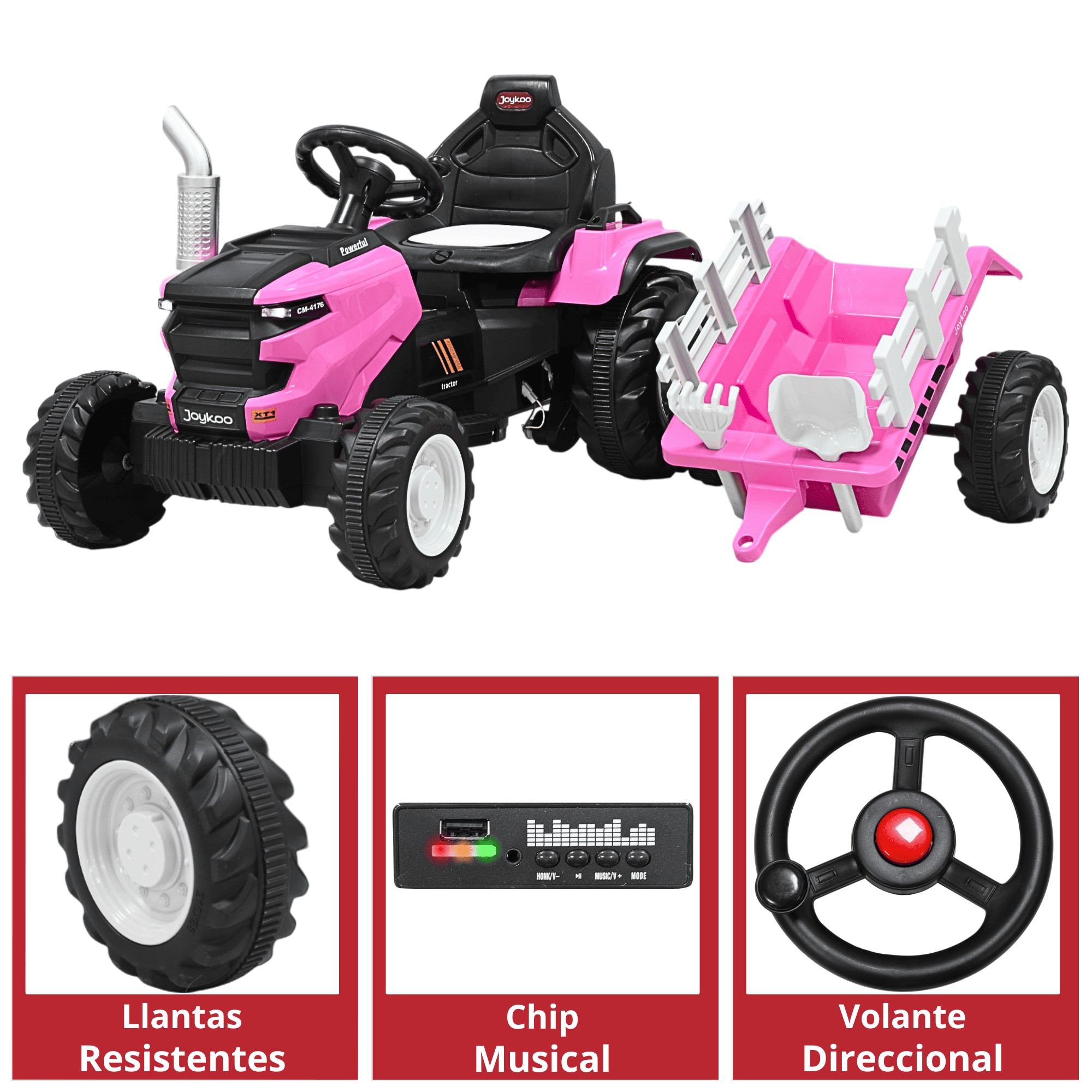 Montable Electrico para Ni&ntilde;os Tractor de Granja con Bater&iacute;a 12v Control Remoto Luz y Sonido Bluetooth - Rosa image number null