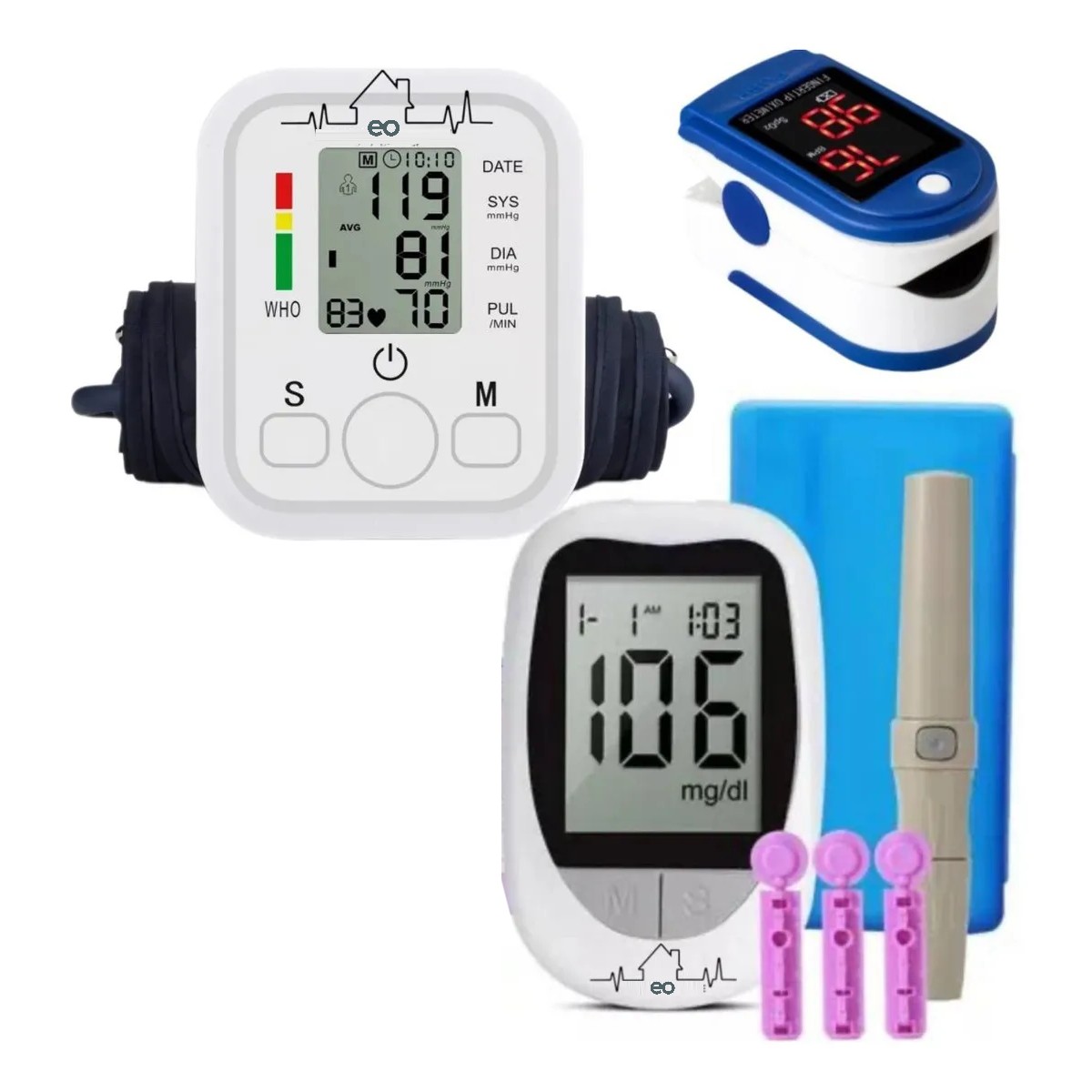 Glucometro Digital oximetro y Monitor de Presion para Brazo Color Blanco image number null