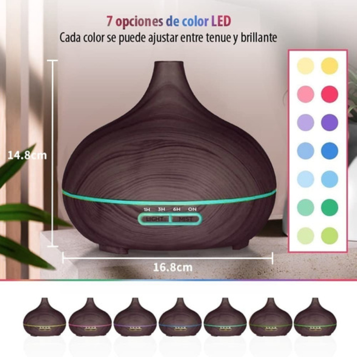 Difusor De Aroma Ultrasonico 550ml Con 12 Aceite Esencia Dise&ntilde;o de madera Oscuro image number null