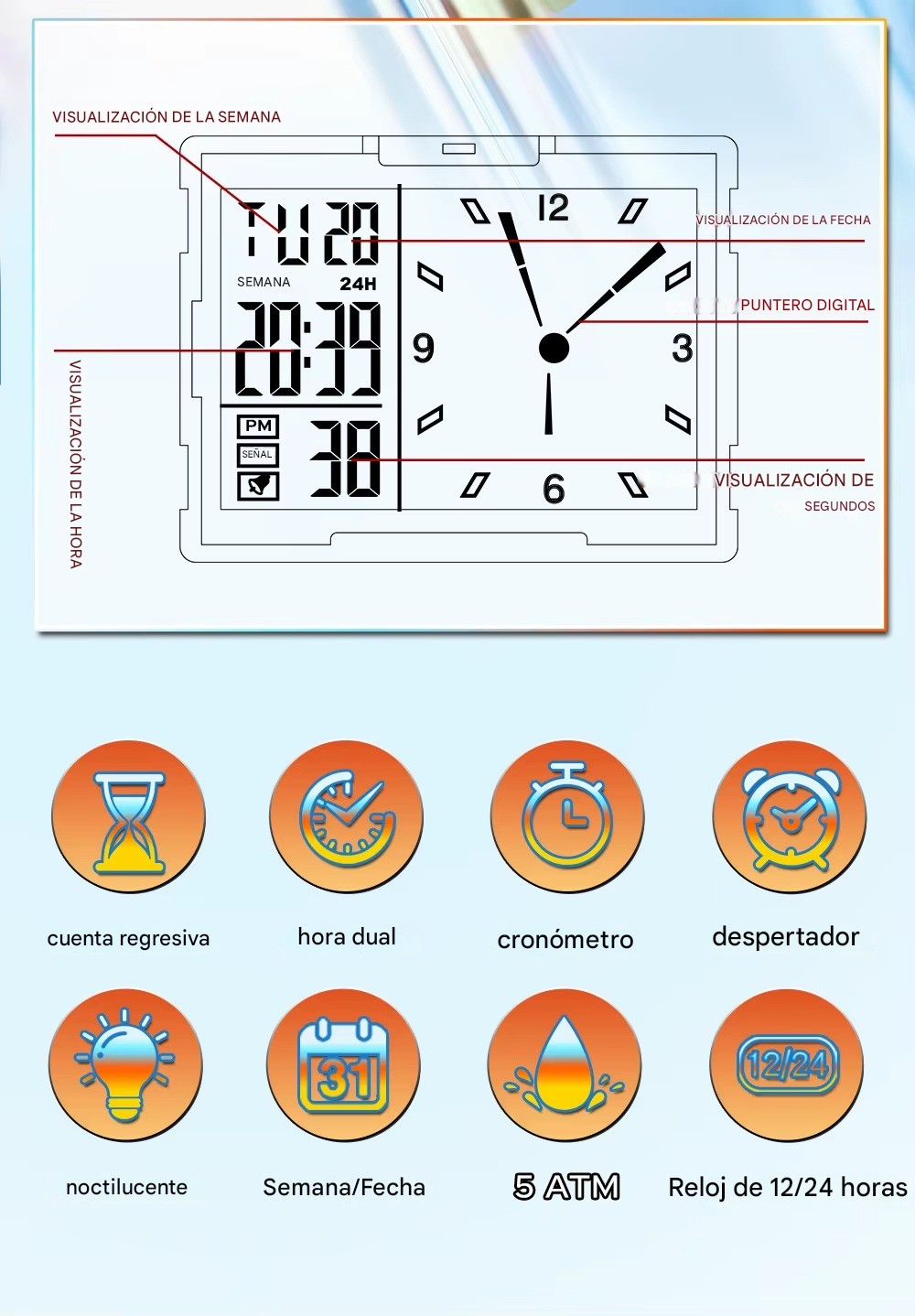 Relojes electr&oacute;nicos azul 01 calendario luminoso impermeable deportes al aire libre pulsera Digital image number null