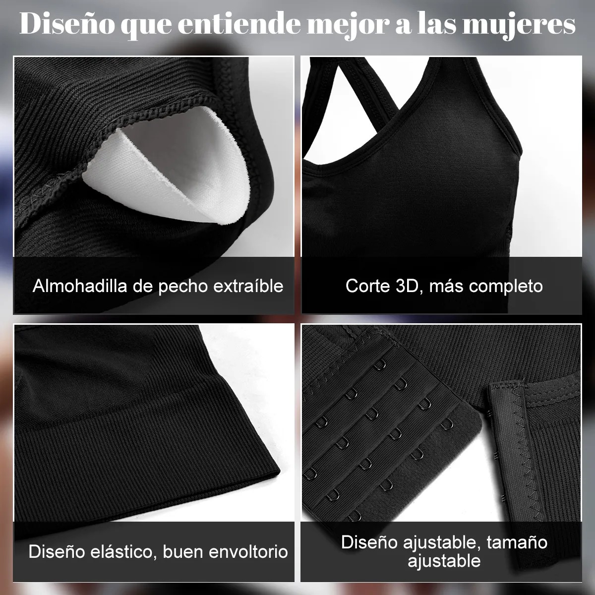 2pzs Top Deportivo Correr Ajustable Secado R&aacute;pido Brasier Negro Talla: 2XL image number null