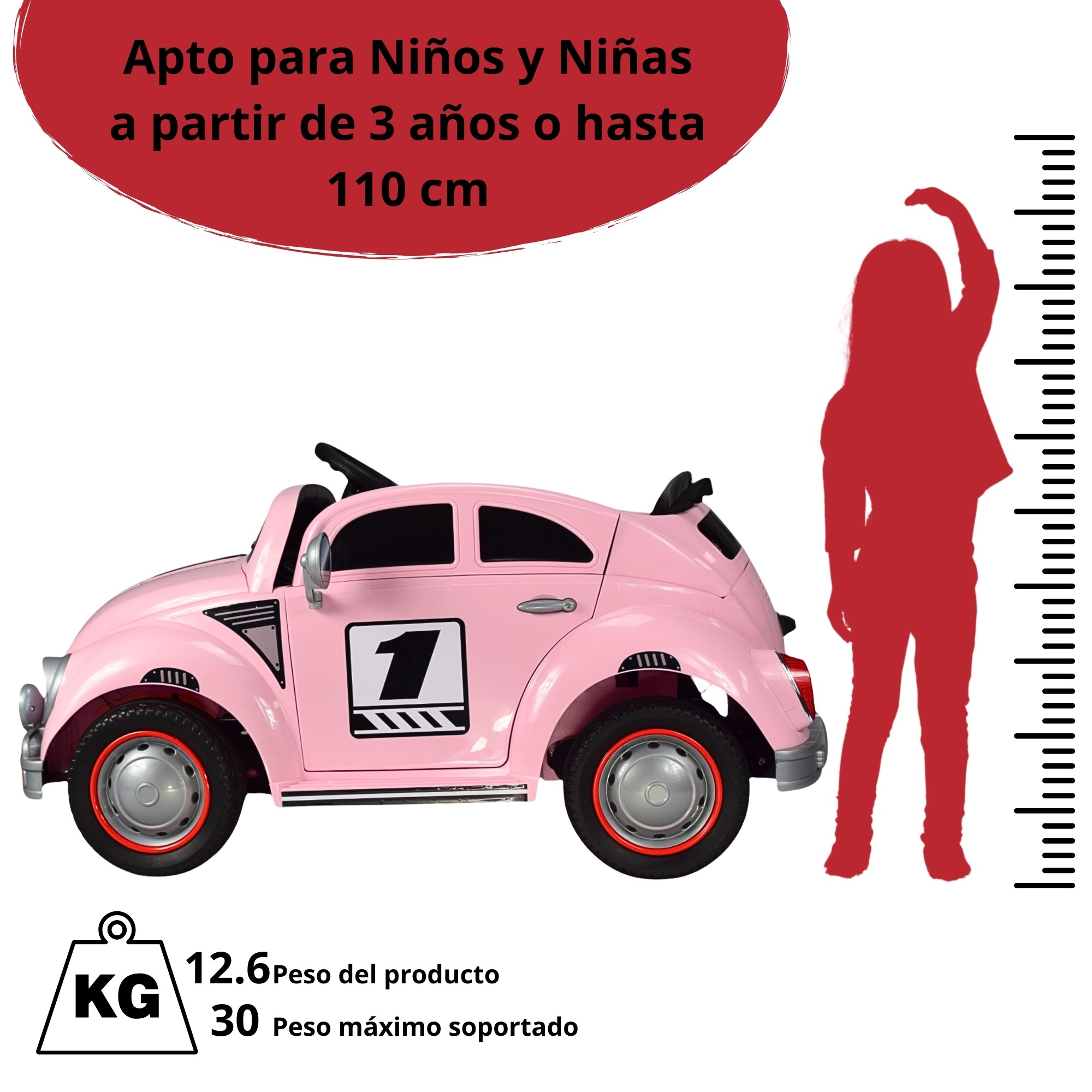 Montable para Ni&ntilde;os Vocho Electrico Control Remoto luz 12V - ROSA image number null