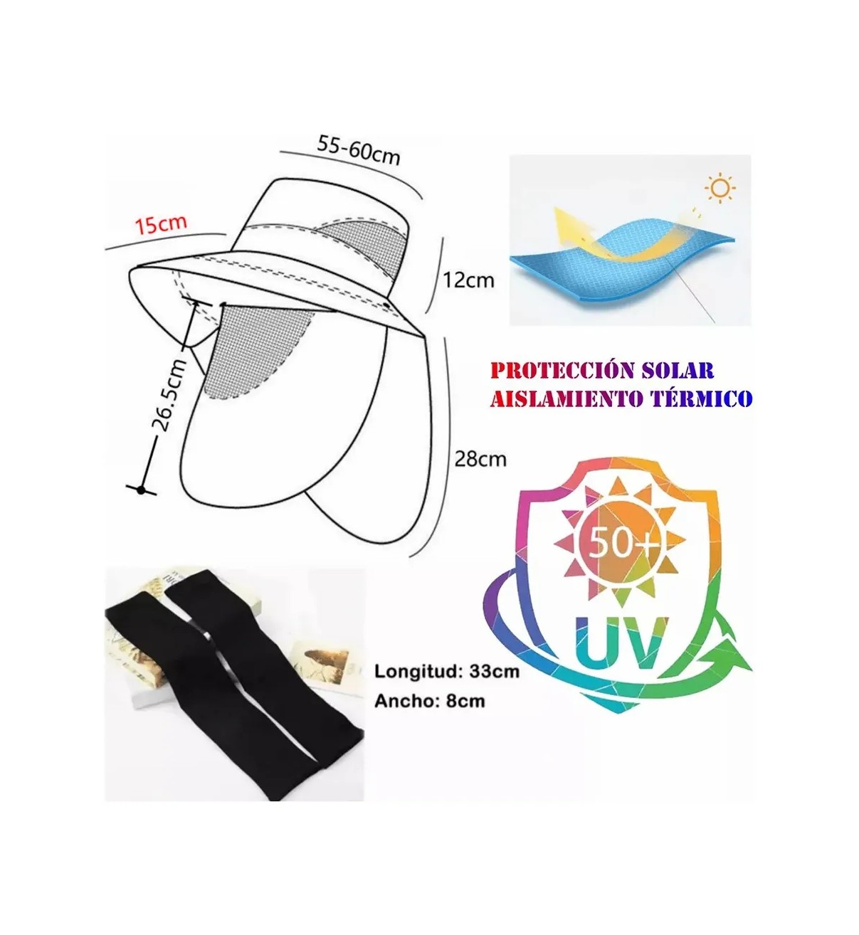Sombrero Para El Sol Y Con Guardapolvo Para Cuello Y La Cara Negro Malubero image number null