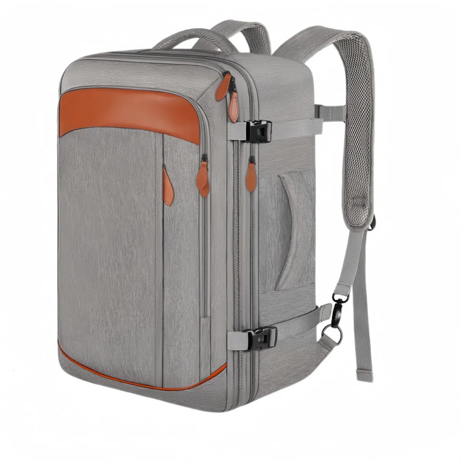 Mochila De Viaje 50L con Tres Bolsos Gris y Naranja. image number null