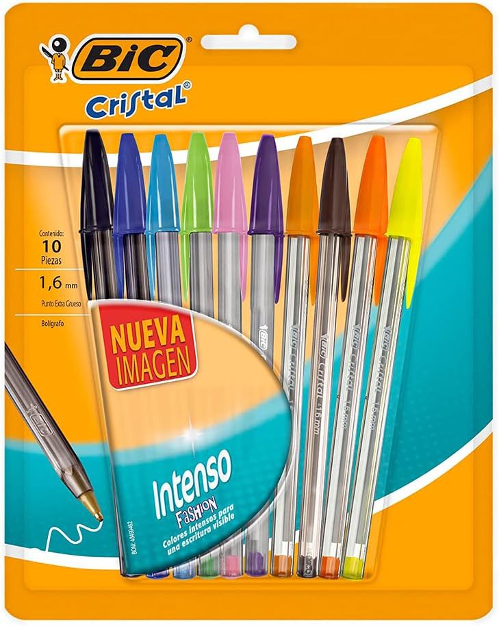 BIC Bol&iacute;grafo Cristal Intenso Punto Extra Grueso 1.6mm Escritura Tipo Gel Trazos Suaves Escritura m&aacute;s Visible 10 Piezas image number null